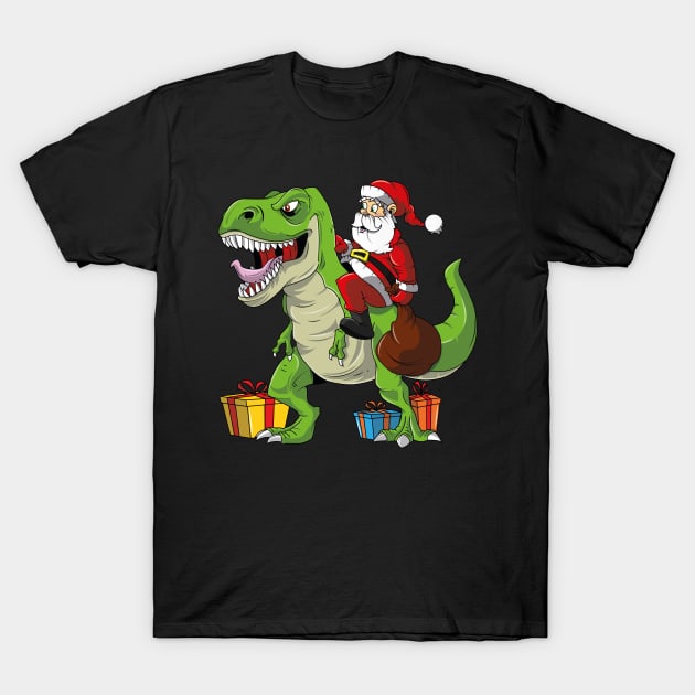Santa Riding A T-Rex Funny Christmas T-Shirt by trendingoriginals